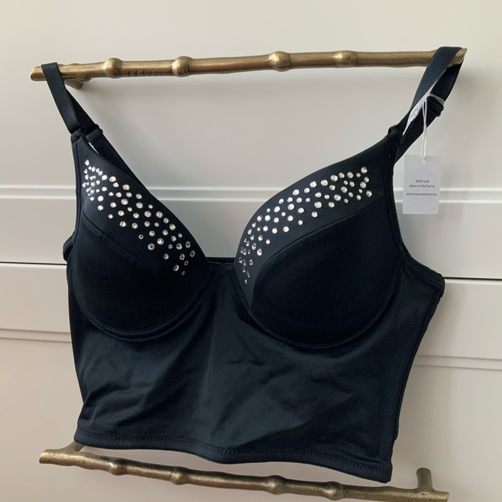 IVY SKY PERFORMANCE WEISSMANS Black Swarovski Crystal Bralette Bra SZ Small NEW